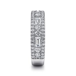 Wide 14K White Gold Round and Baguette Diamond Anniversary Band