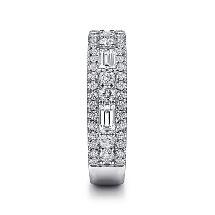 Wide 14K White Gold Round and Baguette Diamond Anniversary Band