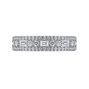 Wide 14K White Gold Round and Baguette Diamond Anniversary Band
