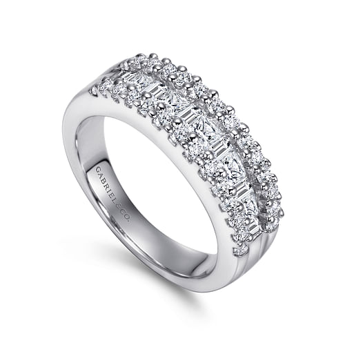 Wide 14K White Gold Round and Baguette Diamond Anniversary Band - Shot 3