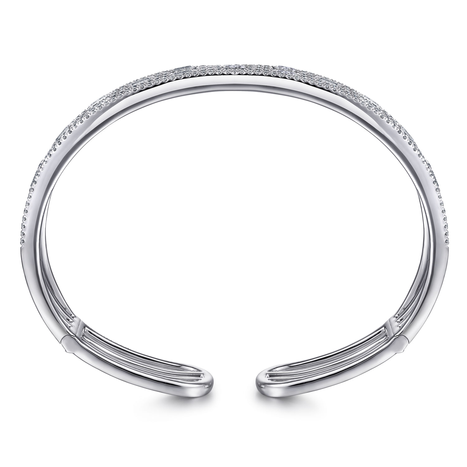 Wide 14K White Gold Round and Baguette Diamond Bangle Bracelet - 2.62 ct - Shot 3
