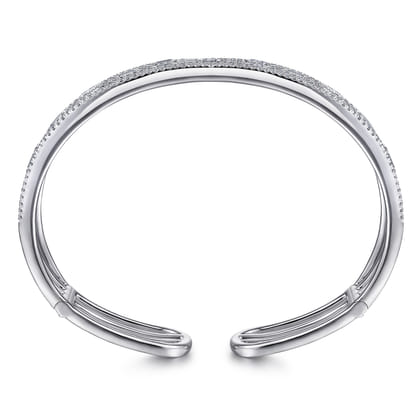 Wide 14K White Gold Round and Baguette Diamond Bangle Bracelet