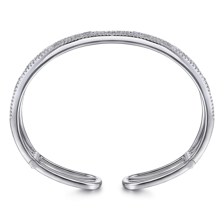 Wide 14K White Gold Round and Baguette Diamond Bangle Bracelet - 2.62 ct - Shot 3