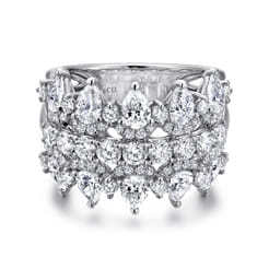 Wide 14K White Gold Round and Pear Shaped Diamond Anniversary Band