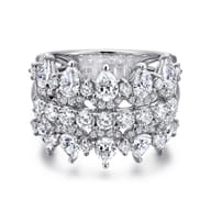 Wide 14K White Gold Round and Pear Shaped Diamond Anniversary Band