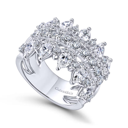 Wide 14K White Gold Round and Pear Shaped Diamond Anniversary Band