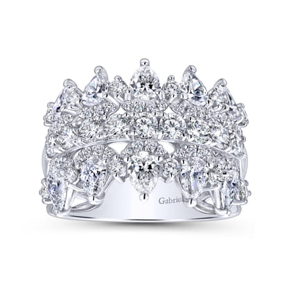 Wide 14K White Gold Round and Pear Shaped Diamond Anniversary Band