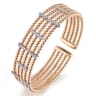Wide 14K White-Rose Gold Bujukan Cuff Bangle with Diamond Bar Stations - 0.4 ct