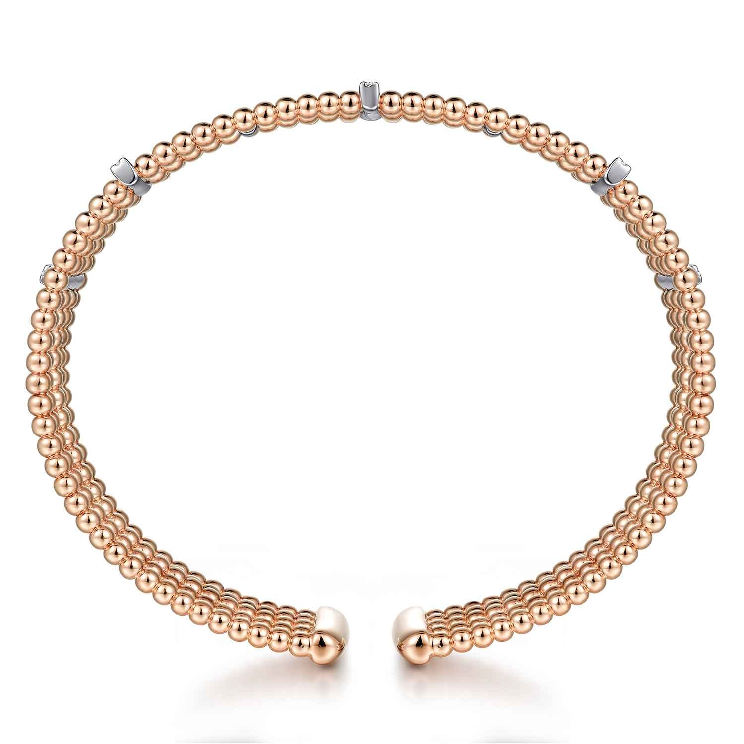Wide 14K White-Rose Gold Bujukan Cuff Bangle with Diamond Bar Stations - 0.4 ct - Shot 3