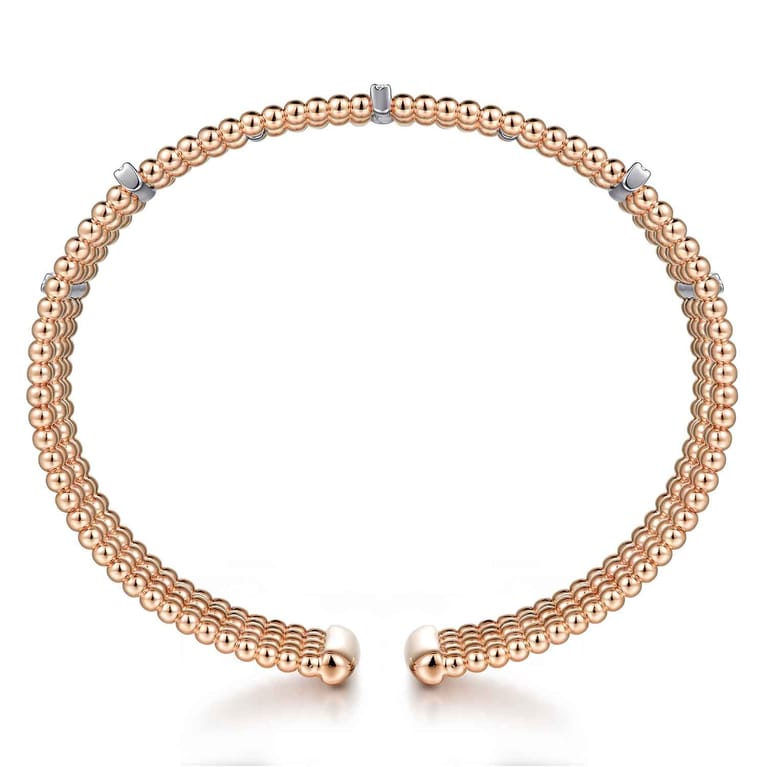 Wide 14K White-Rose Gold Bujukan Cuff Bangle with Diamond Bar Stations - 0.4 ct - Shot 3