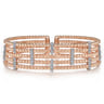 Wide 14K White-Rose Gold Bujukan Cuff Bangle with Diamond Bar Stations - 0.4 ct