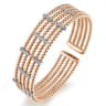 Wide 14K White-Rose Gold Bujukan Cuff Bangle with Diamond Bar Stations - 0.4 ct