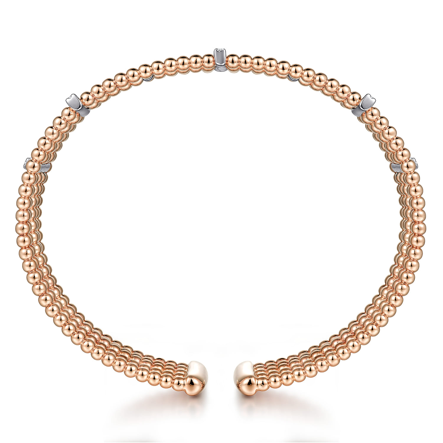 Wide 14K White-Rose Gold Bujukan Cuff Bangle with Diamond Bar Stations - 0.4 ct - Shot 3