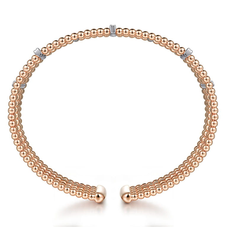Wide 14K White-Rose Gold Bujukan Cuff Bangle with Diamond Bar Stations - 0.4 ct - Shot 3