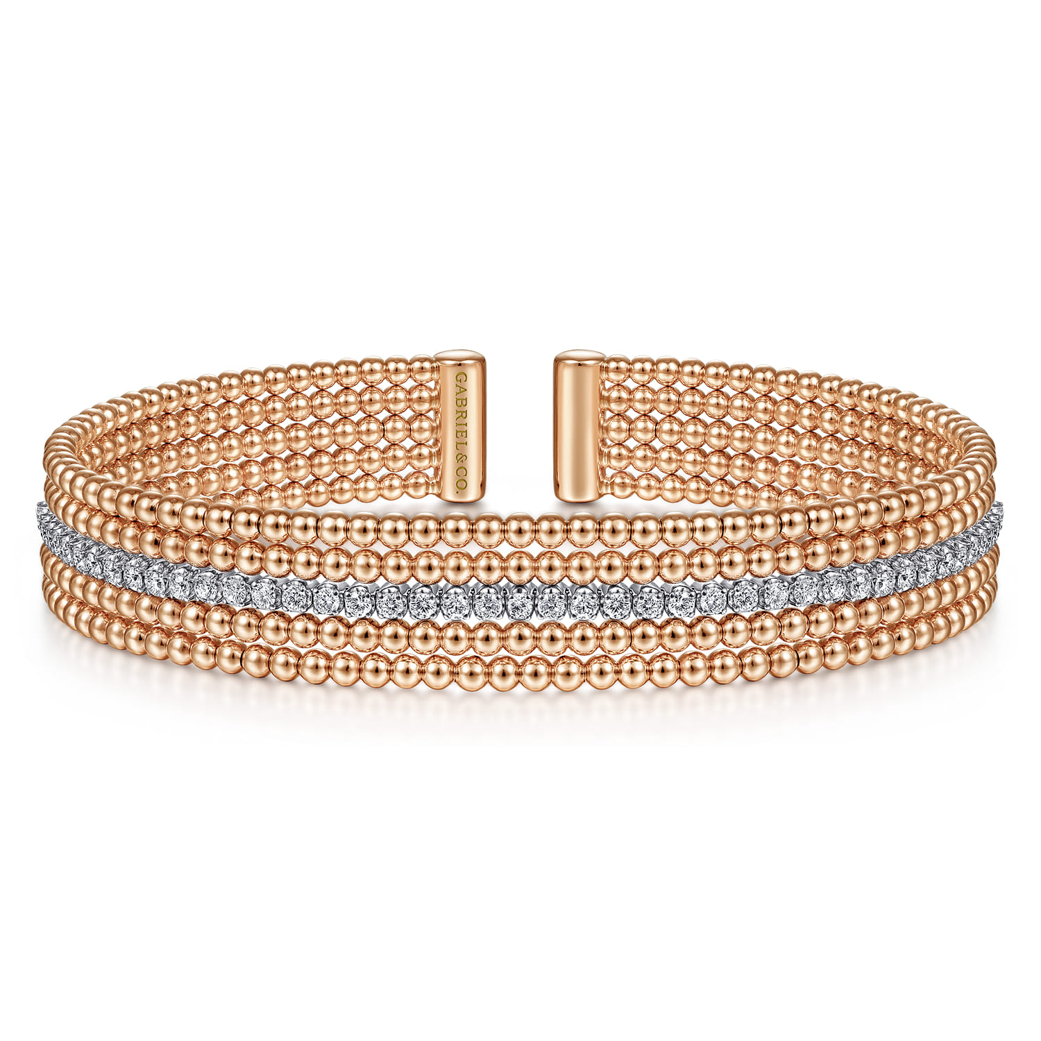 Wide 14K White-Rose Gold Bujukan Diamond Cuff Bangle - 0.65 ct - Shot 1
