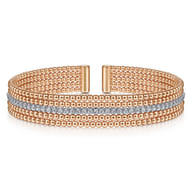 Wide 14K White-Rose Gold Bujukan Diamond Cuff Bangle