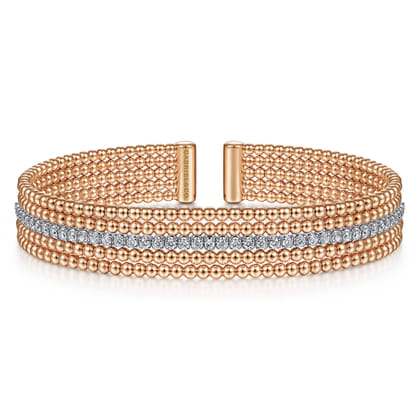 Wide 14K White-Rose Gold Bujukan Diamond Cuff Bangle