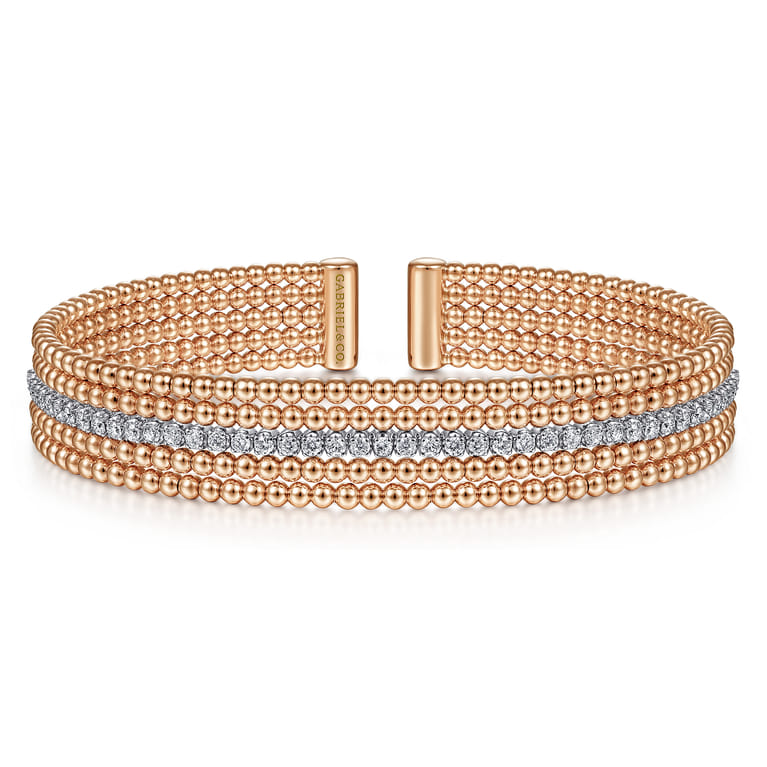 Wide 14K White-Rose Gold Bujukan Diamond Cuff Bangle - 0.65 ct - Shot 1