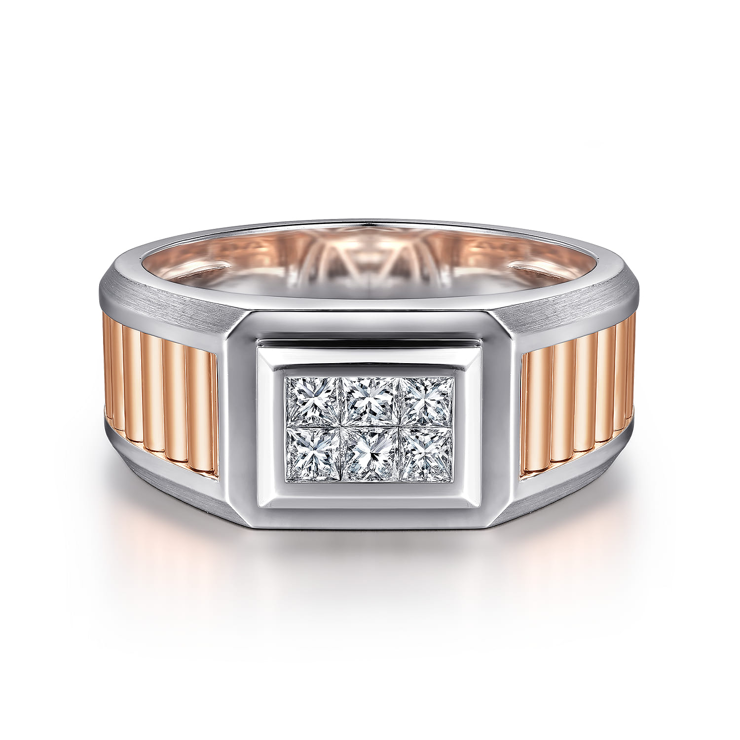 Wide 14K White-Rose Gold Ring with Pave Diamonds in High Polished Finish - 0.35 ct - Shot 1