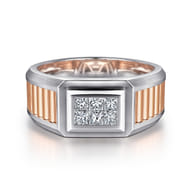 Wide 14K White-Rose Gold Ring with Pave Diamonds in High Polished Finish