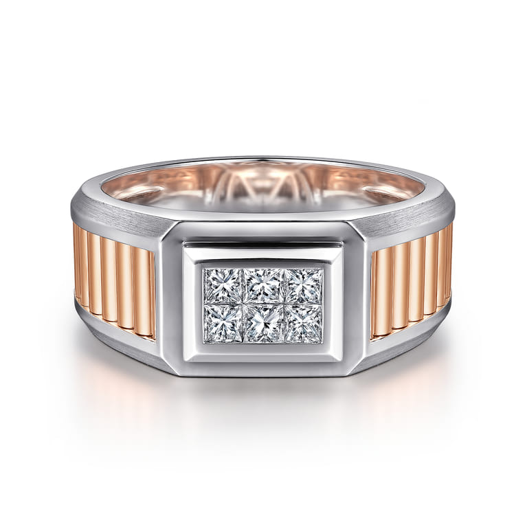 Wide 14K White-Rose Gold Ring with Pave Diamonds in High Polished Finish - 0.35 ct - Shot 1