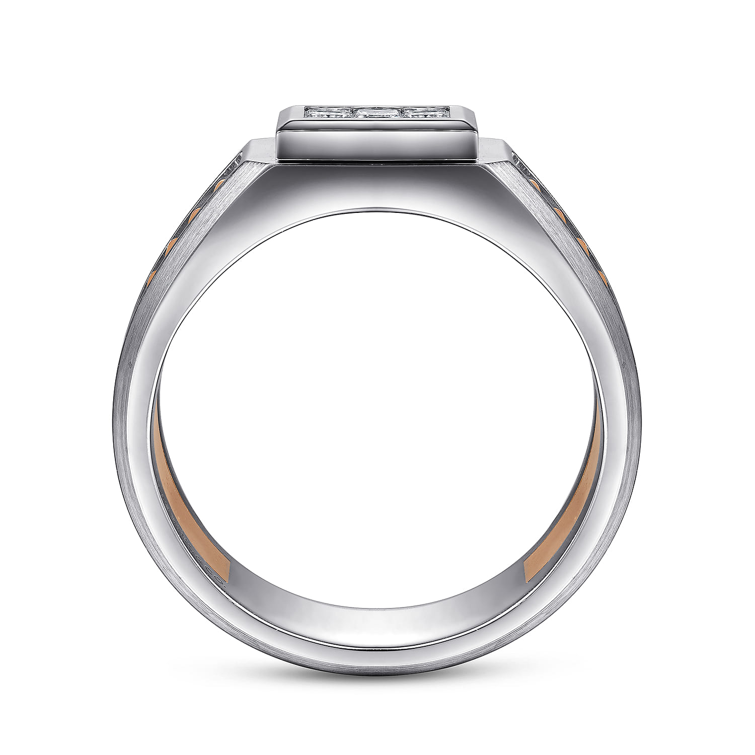 Wide 14K White-Rose Gold Ring with Pave Diamonds in High Polished Finish - 0.35 ct - Shot 2