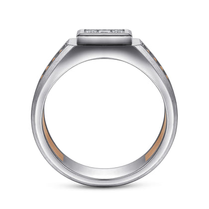 Wide 14K White-Rose Gold Ring with Pave Diamonds in High Polished Finish