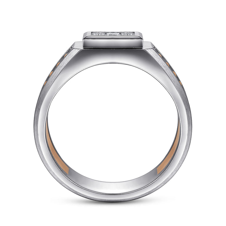 Wide 14K White-Rose Gold Ring with Pave Diamonds in High Polished Finish - 0.35 ct - Shot 2