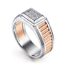Wide 14K White-Rose Gold Ring with Pave Diamonds in High Polished Finish - 0.35 ct