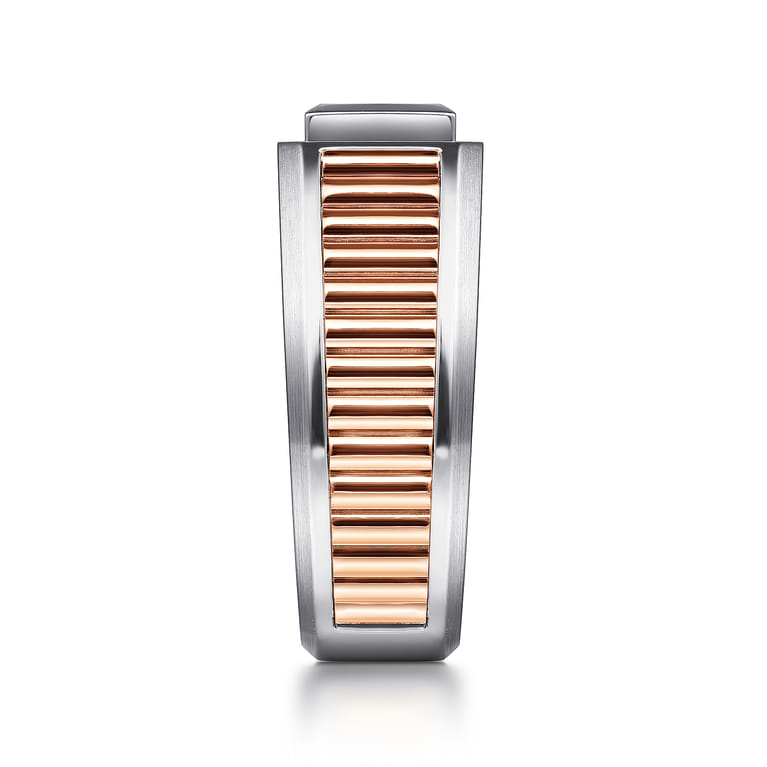 Wide 14K White-Rose Gold Ring with Pave Diamonds in High Polished Finish - 0.35 ct - Shot 4