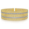 Wide 14K White-Yellow Gold Bujukan Bead Cuff Bracelet with Diamond Channels - 1.3 ct
