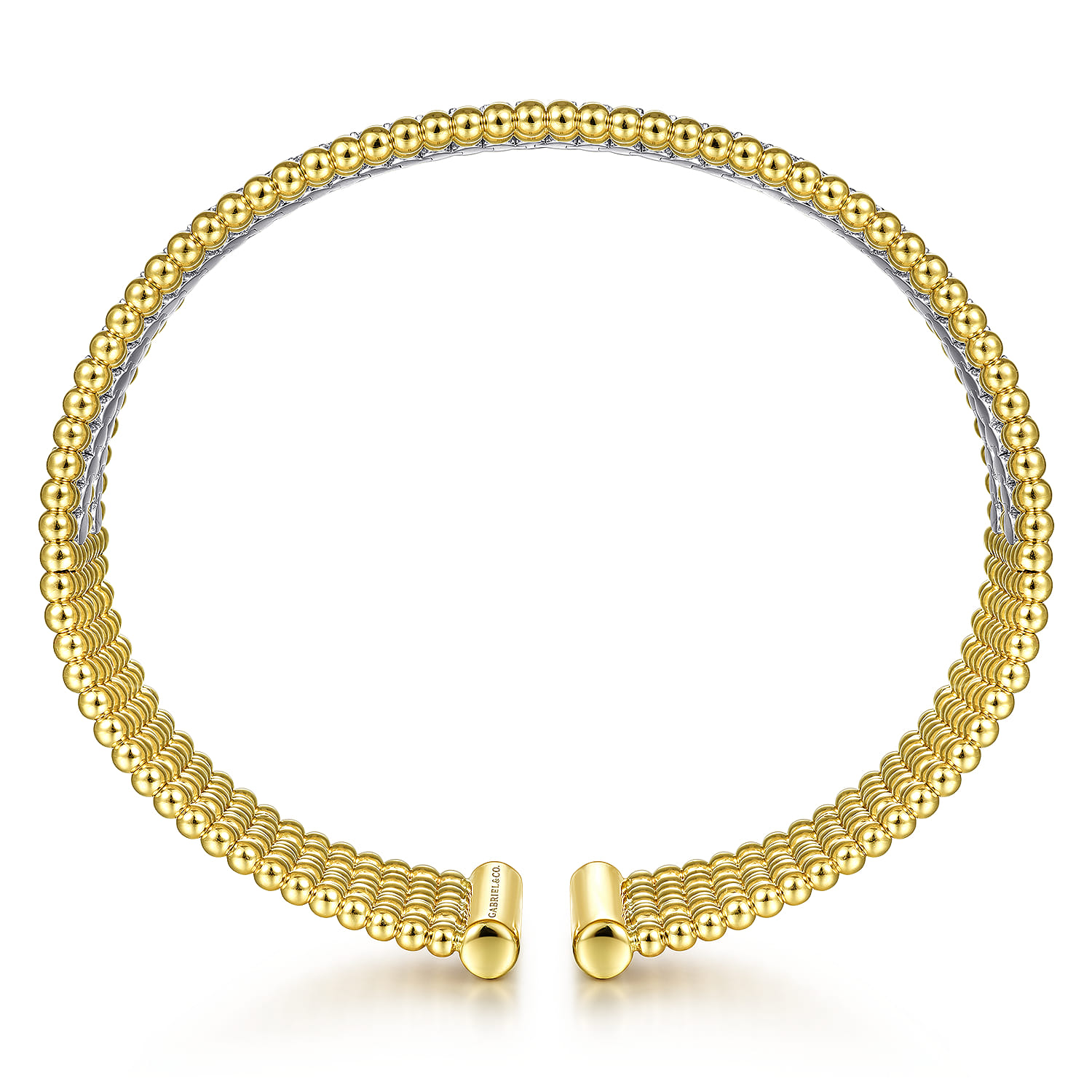 Wide 14K White-Yellow Gold Bujukan Bead Cuff Bracelet with Diamond Channels - 1.3 ct - Shot 3