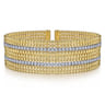 Wide 14K White-Yellow Gold Bujukan Bead Cuff Bracelet with Diamond Channels - 1.35 ct