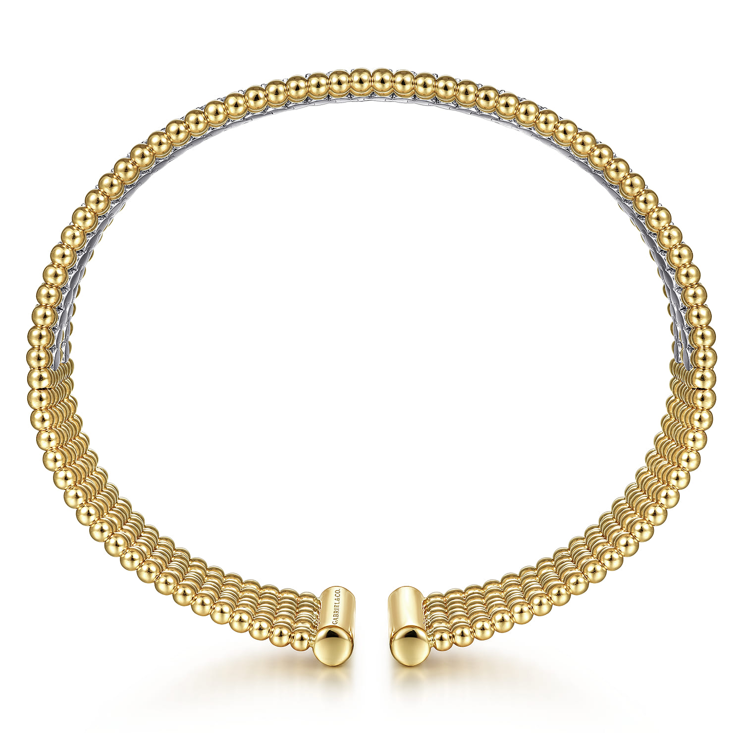 Wide 14K White-Yellow Gold Bujukan Bead Cuff Bracelet with Diamond Channels - 1.35 ct - Shot 3
