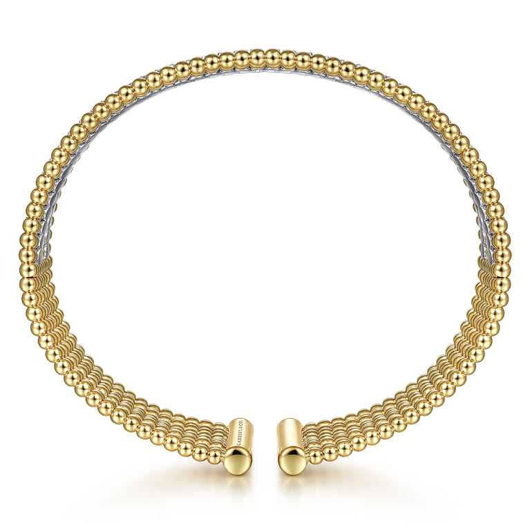 Wide 14K White-Yellow Gold Bujukan Bead Cuff Bracelet with Diamond Channels - 1.35 ct - Shot 3