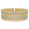 Wide 14K White-Yellow Gold Bujukan Bead Cuff Bracelet with Diamond Channels - 1.28 ct