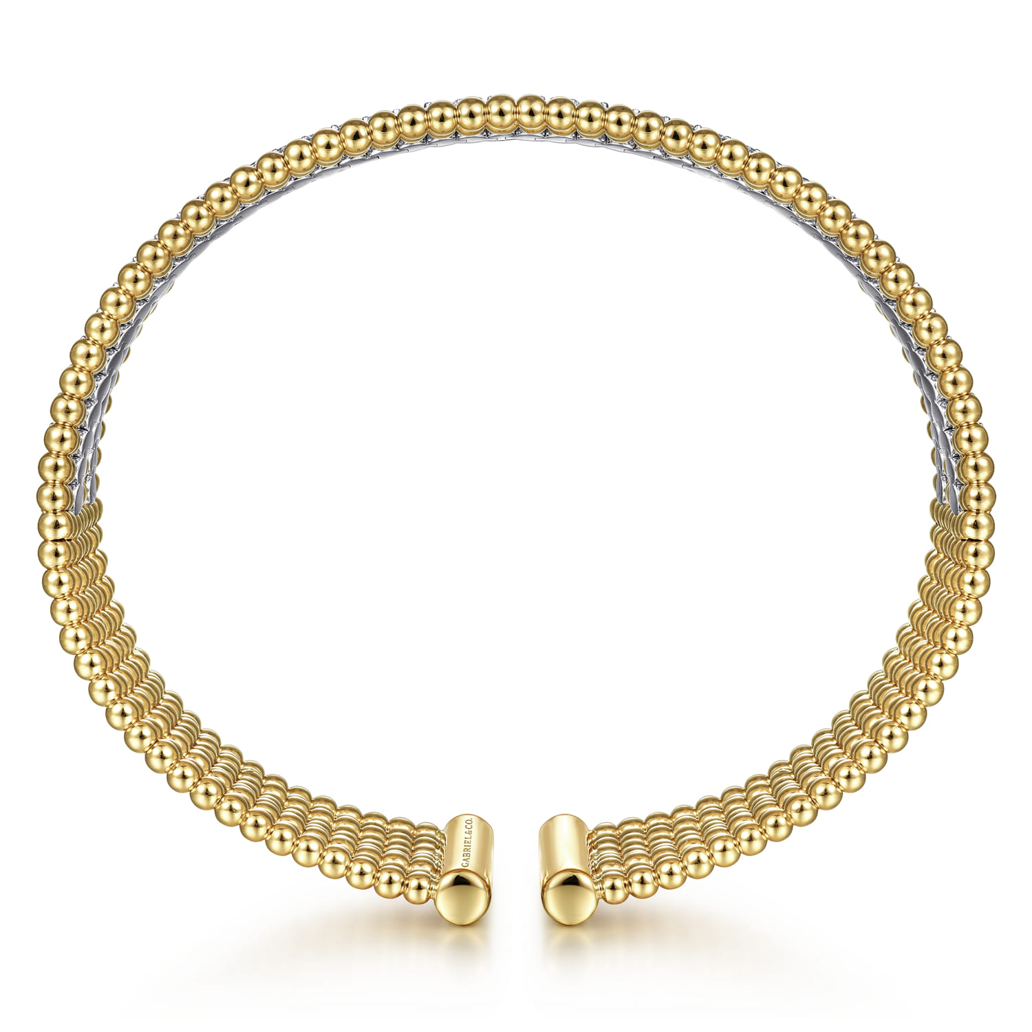 Wide 14K White-Yellow Gold Bujukan Bead Cuff Bracelet with Diamond Channels - 1.28 ct - Shot 3