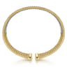 Wide 14K White-Yellow Gold Bujukan Bead Cuff Bracelet with Diamond Channels - 1.28 ct