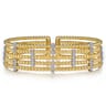 Wide 14K White-Yellow Gold Bujukan Cuff Bangle with Diamond Bar Stations - 0.4 ct