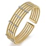 Wide 14K White-Yellow Gold Bujukan Cuff Bangle with Diamond Bar Stations - 0.4 ct