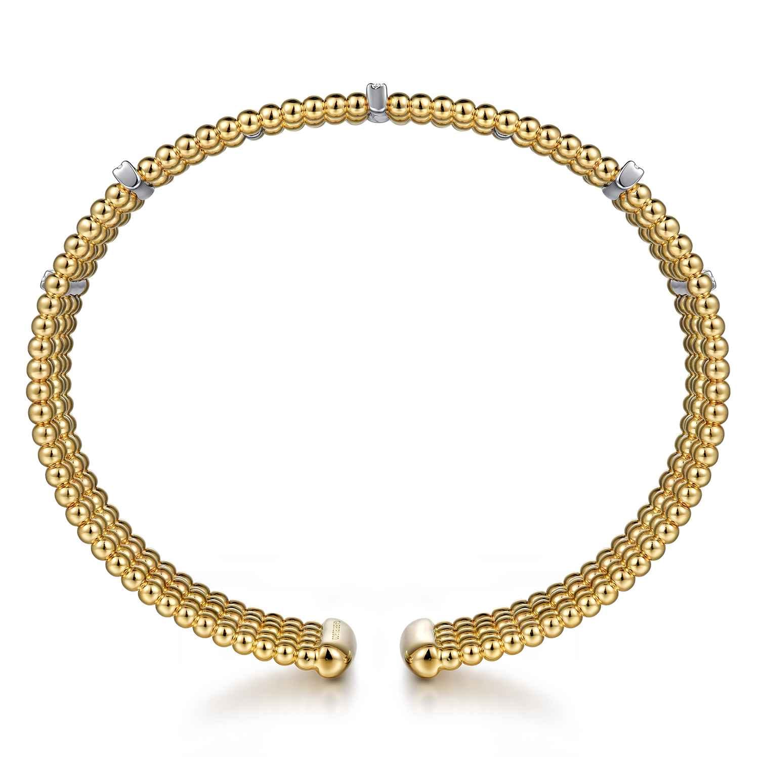 Wide 14K White-Yellow Gold Bujukan Cuff Bangle with Diamond Bar Stations - 0.4 ct - Shot 3