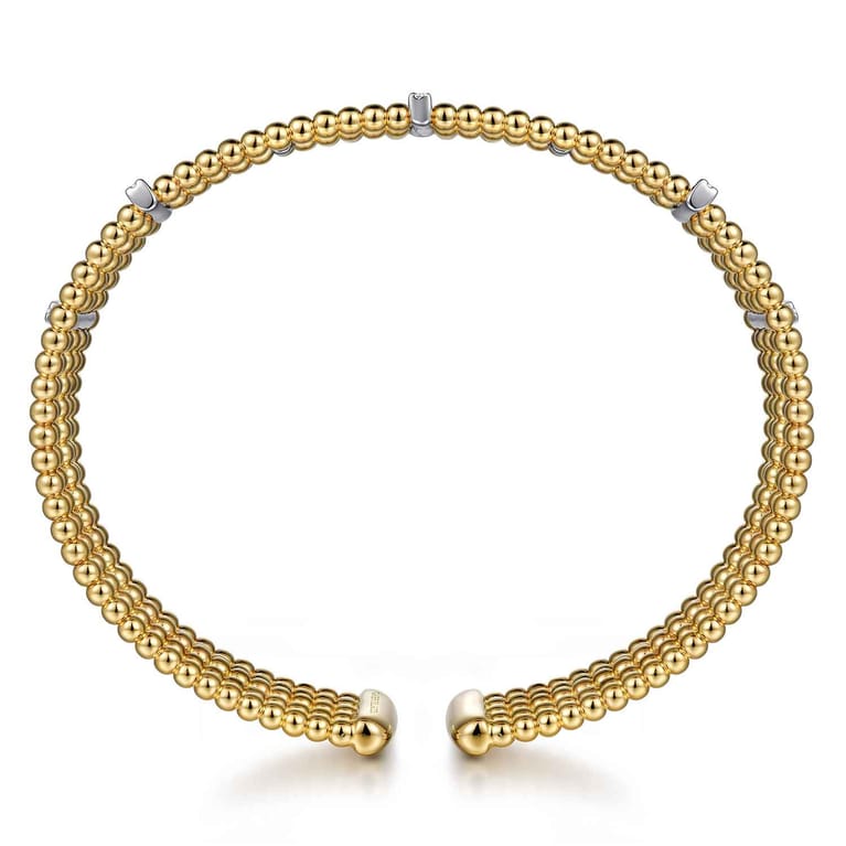 Wide 14K White-Yellow Gold Bujukan Cuff Bangle with Diamond Bar Stations - 0.4 ct - Shot 3