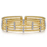 Wide 14K White-Yellow Gold Bujukan Cuff Bangle with Diamond Bar Stations - 0.4 ct