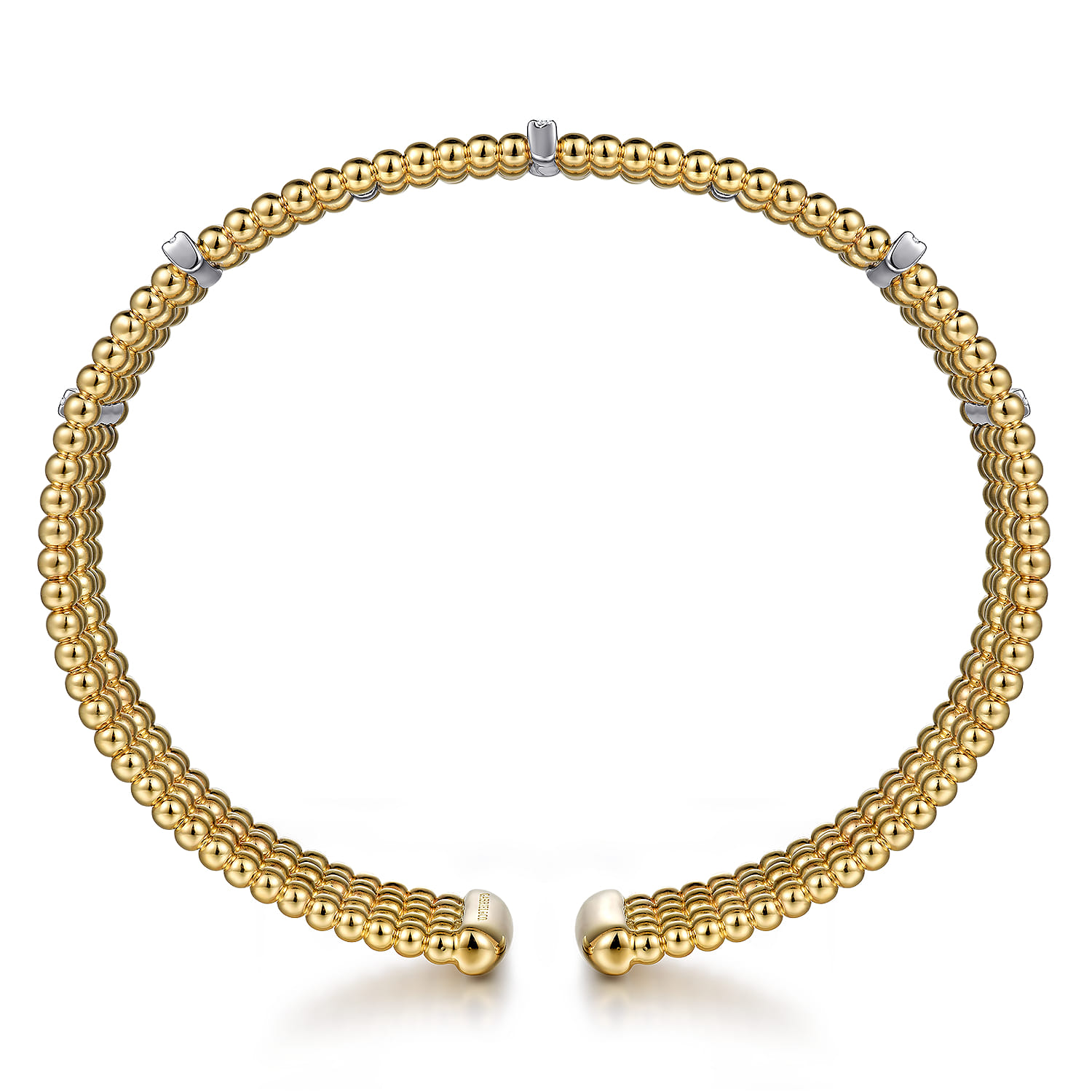Wide 14K White-Yellow Gold Bujukan Cuff Bangle with Diamond Bar Stations - 0.4 ct - Shot 3