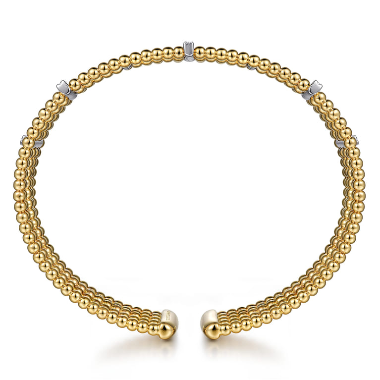 Wide 14K White-Yellow Gold Bujukan Cuff Bangle with Diamond Bar Stations - 0.4 ct - Shot 3