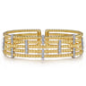 Wide 14K White-Yellow Gold Bujukan Cuff Bangle with Diamond Bar Stations - 0.4 ct