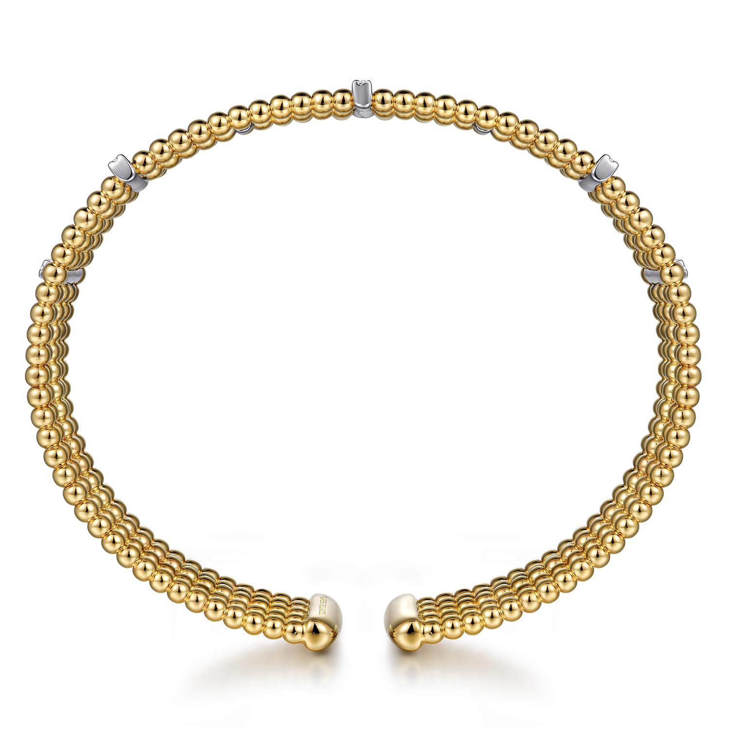 Wide 14K White-Yellow Gold Bujukan Cuff Bangle with Diamond Bar Stations - 0.4 ct - Shot 3