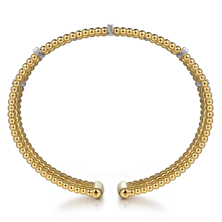 Wide 14K White-Yellow Gold Bujukan Cuff Bangle with Diamond Bar Stations - 0.4 ct - Shot 3