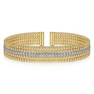 Wide 14K White-Yellow Gold Bujukan Diamond Cuff Bangle