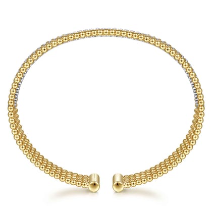 Wide 14K White-Yellow Gold Bujukan Diamond Cuff Bangle